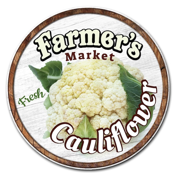 Corrugated Plastic Sign W/ Stakes 24in Circular-Farmers Market Cauliflower, C-24-CIR-WS-Cauliflower